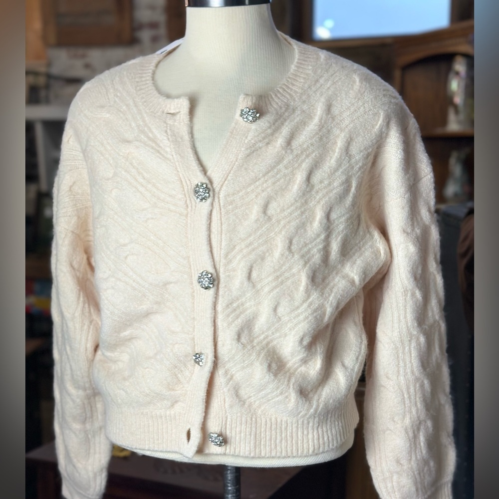 J Crew NWT cardigan jewel buttons cream